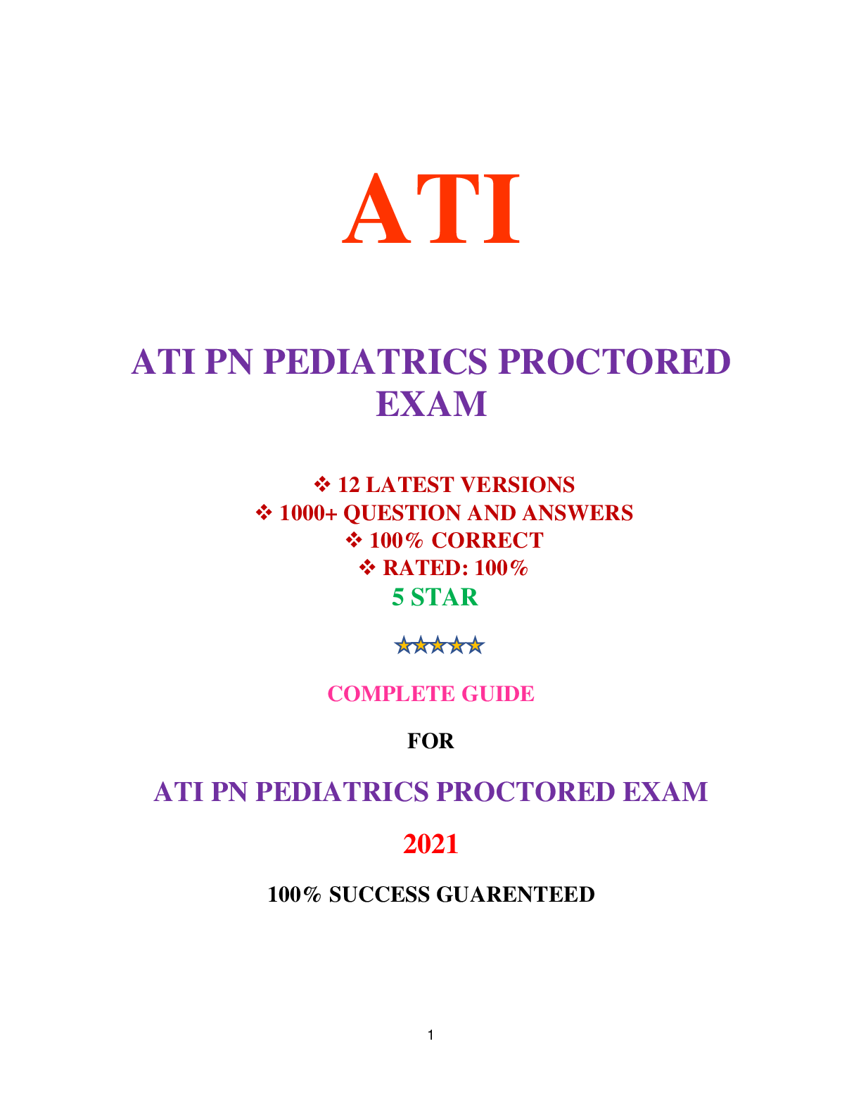 Preview image for ATI PN PEDIATRICS PROCTORED EXAM (12 VERSIONS) / PN ATI PEDIATRICS PROCTORED EXAM (12 VERSIONS) (1000+ Q&A 100% CORRECT) | VERIFIED AND RATED 100%: COMPLETE GUIDE